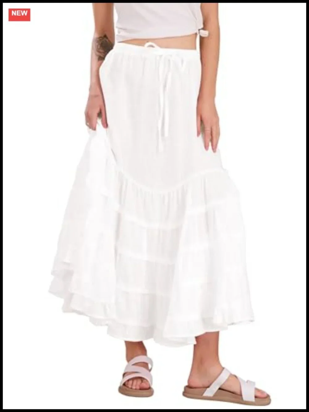 Women Tiered Maxi Mermaid Skirt Drawstring Waist Ruffle Flowy Boho Long Cotton